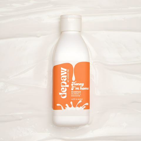 Confezione di Honey, I'm Home, shampoo per cani Depaw, certificato VeganOK